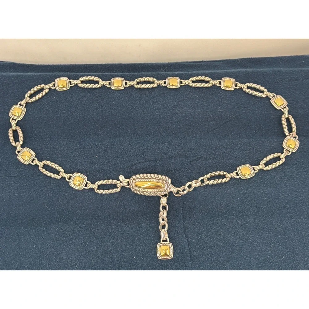 Brighton Mixed Metal Silver Gold Tone Braided Rope Chain Belt Large 36 Inch